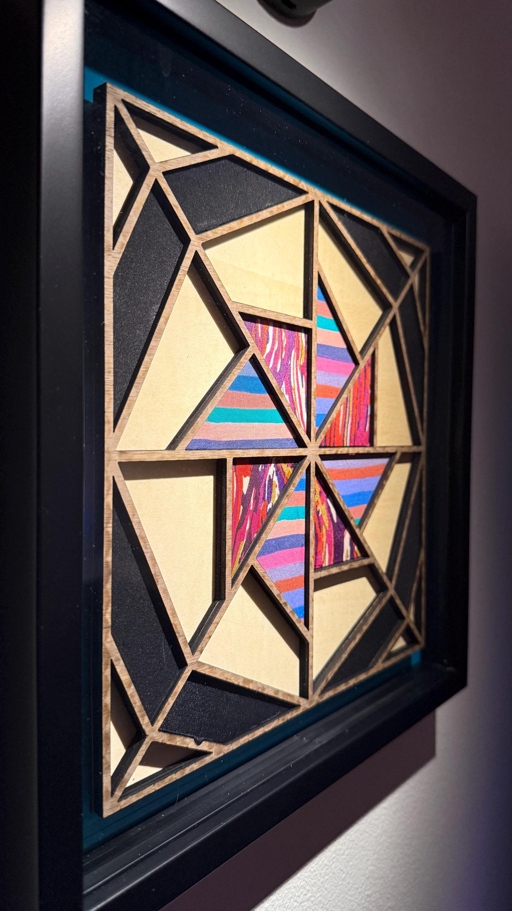 Laser Cut Quilt Block Wall Art | Framed Wood & Fabric Quilt-Inspired Decor | Handmade One of a Kind Home Art | One of One