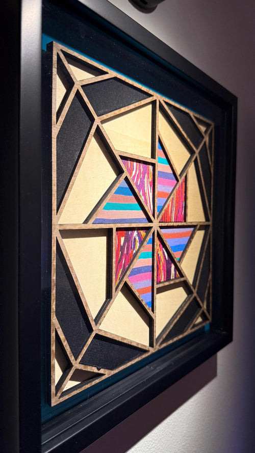 Laser Cut Quilt Block Wall Art | Framed Wood & Fabric Quilt-Inspired Decor | Handmade One of a Kind Home Art | One of One