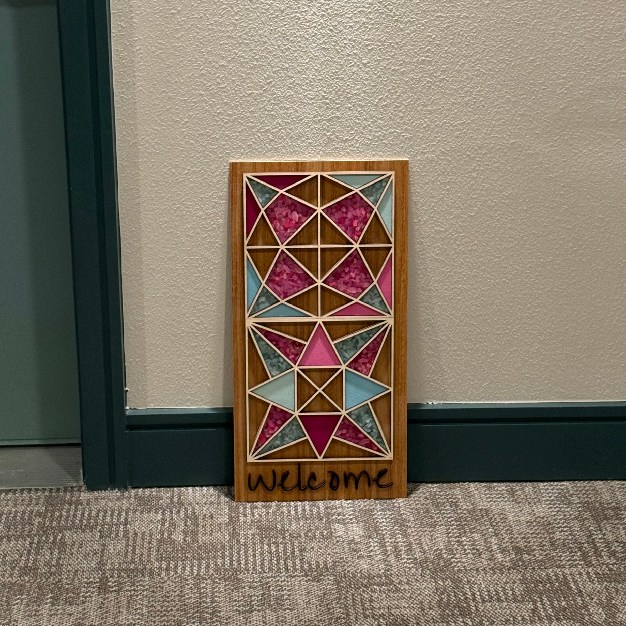 Gathered: Laser Cut Wood Quilt-Like Welcome Sign | Door Decor | One of One