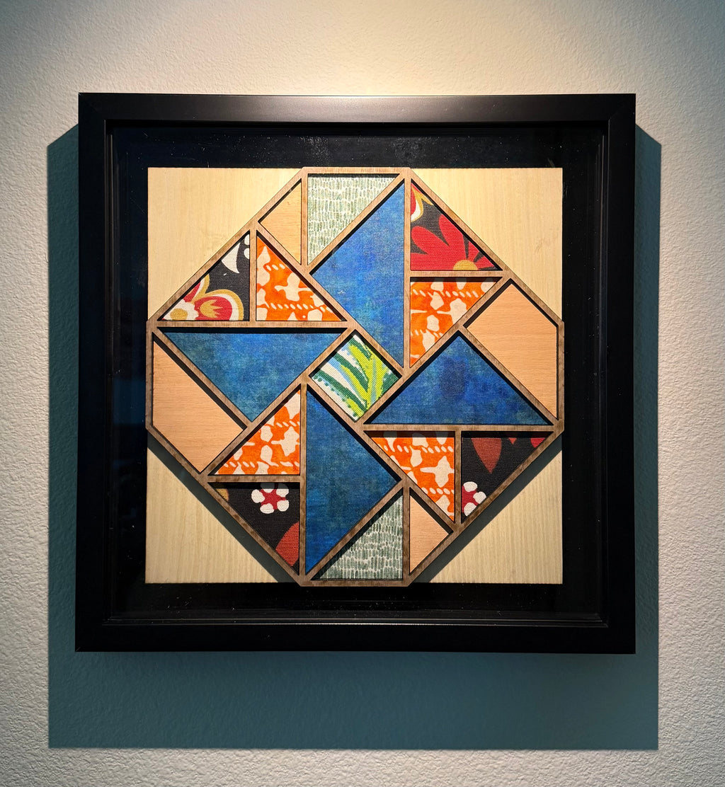 Modern Quilt Block Wall Art | 12x12 Framed Walnut & Cherry Wood Design | One of One