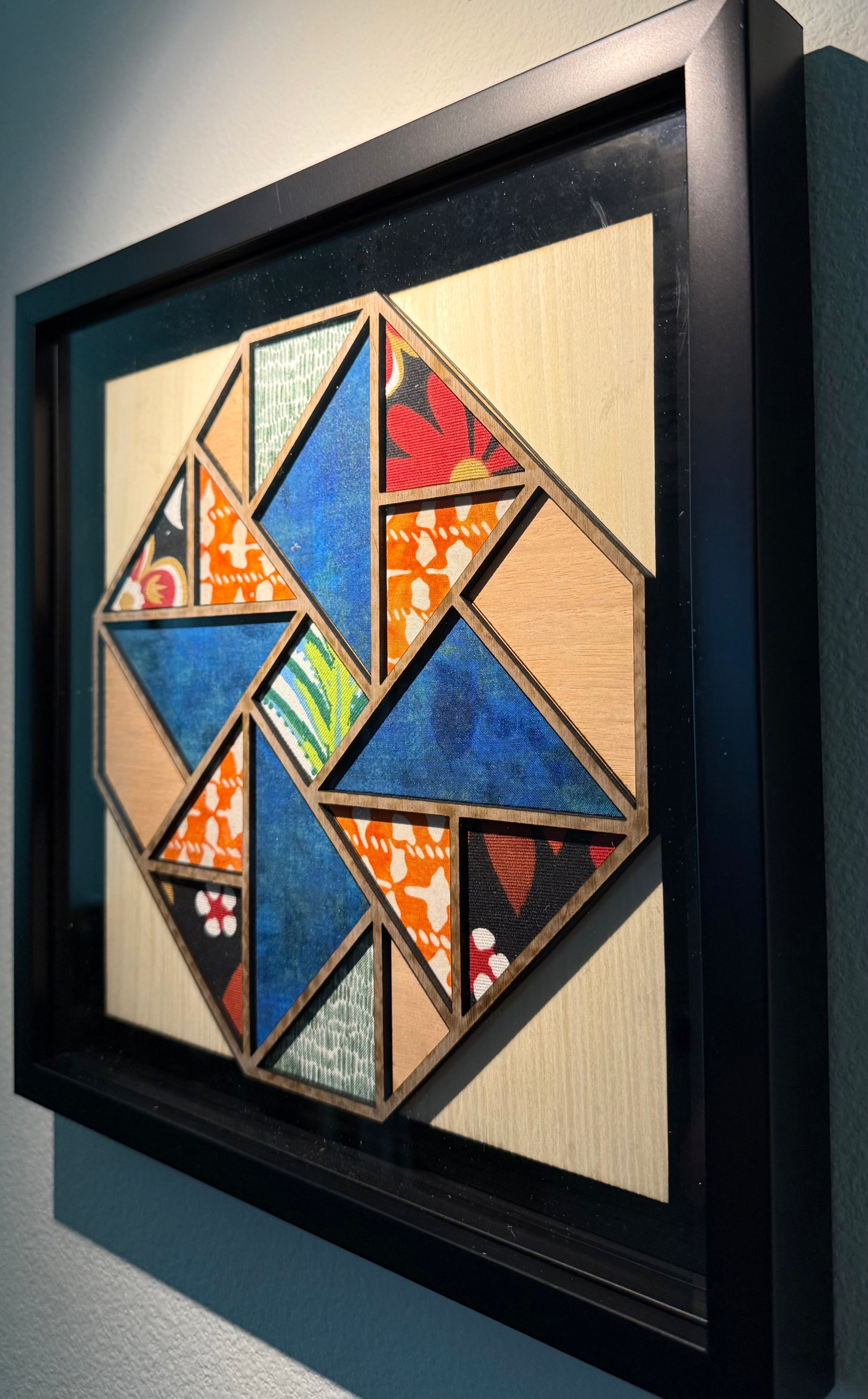 Modern Quilt Block Wall Art | 12x12 Framed Walnut & Cherry Wood Design | One of One