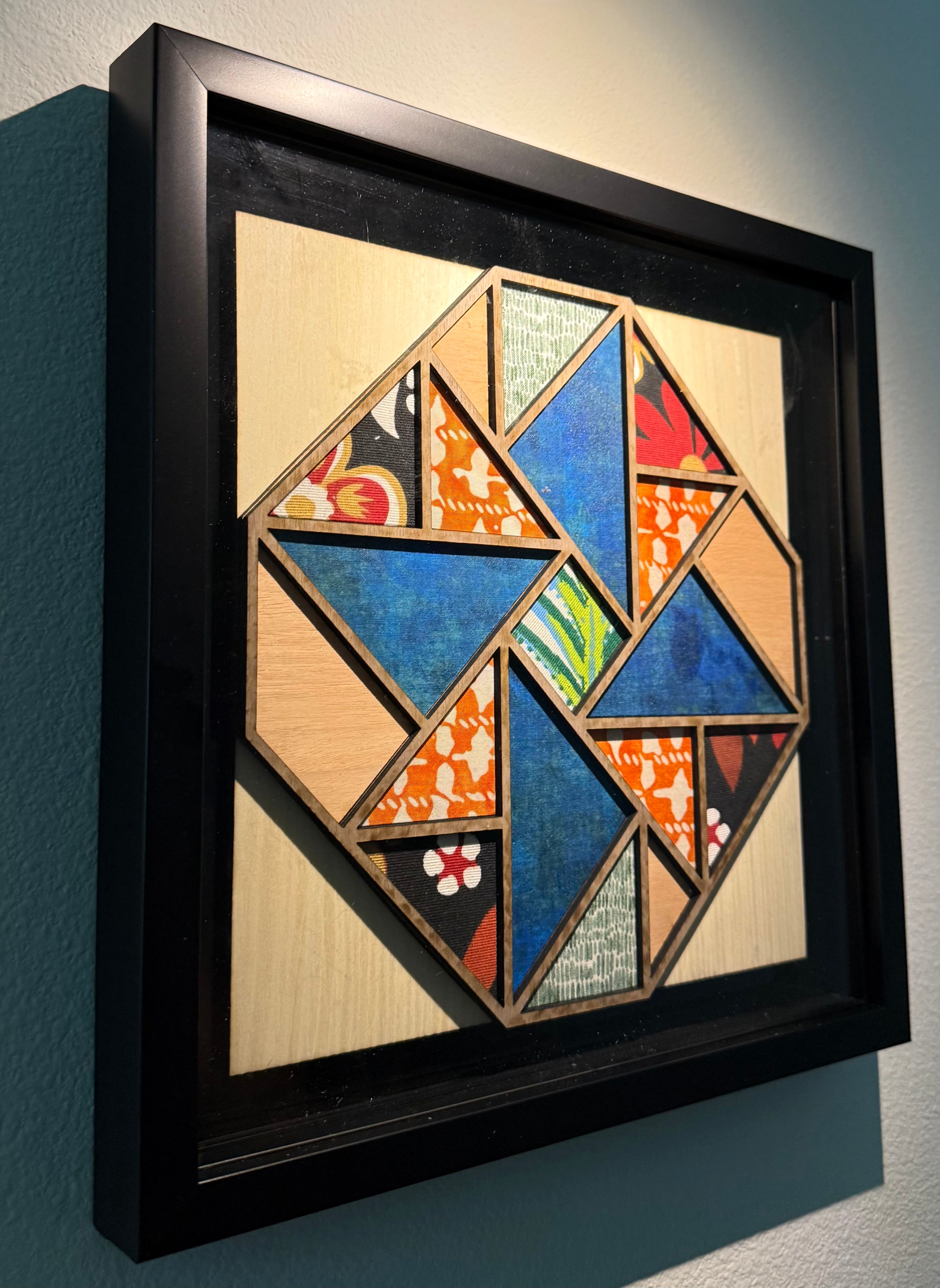 Modern Quilt Block Wall Art | 12x12 Framed Walnut & Cherry Wood Design | One of One