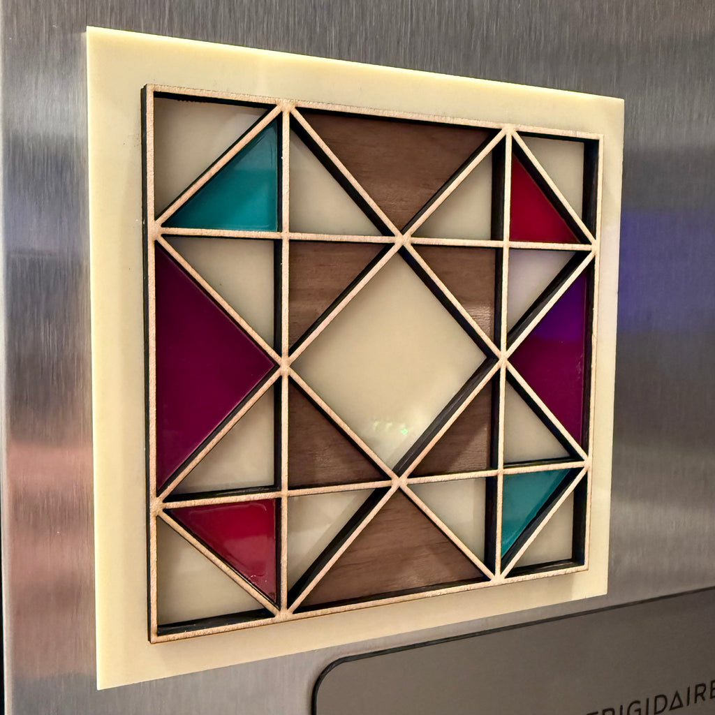 Quilt Block Fridge Magnet | 6” Handmade Wood & Acrylic Magnet | One of One