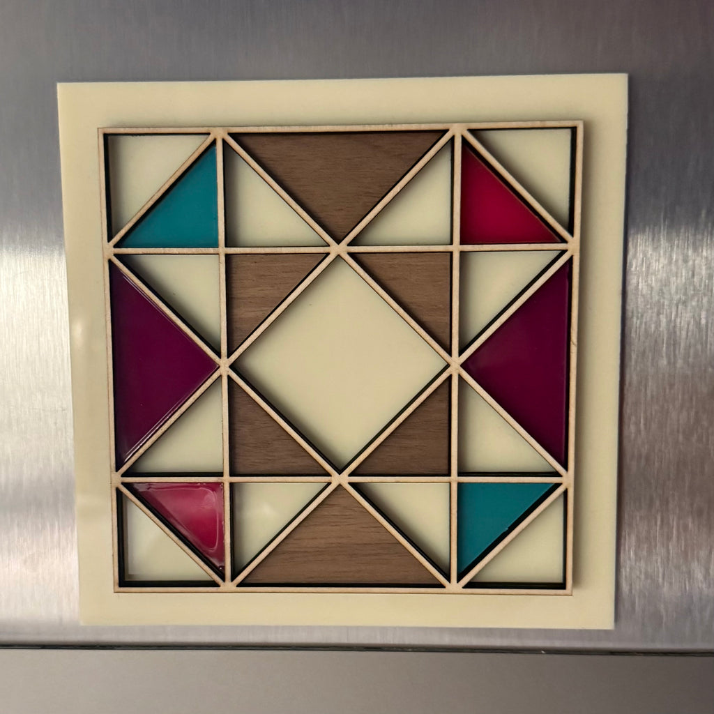 Quilt Block Fridge Magnet | 6” Handmade Wood & Acrylic Magnet | One of One