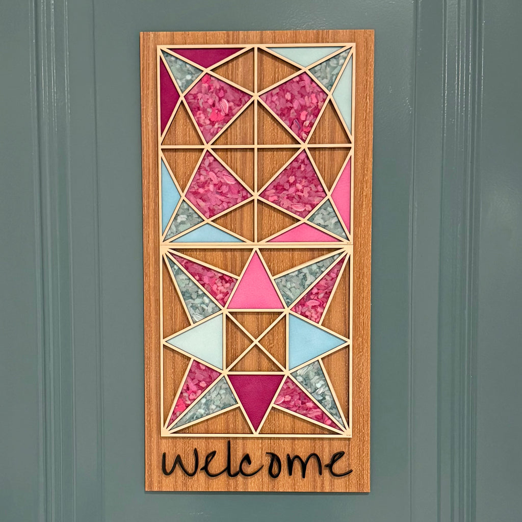 Gathered: Laser Cut Wood Quilt-Like Welcome Sign | Door Decor | One of One